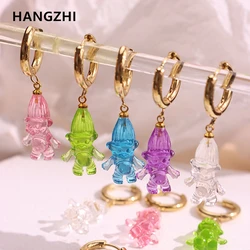 HangZhi Colorful Resin Long Hair Elf Drop Earring Transparent Cute DIY Handmade Pendant Jewelry Accessories Gifts for Women