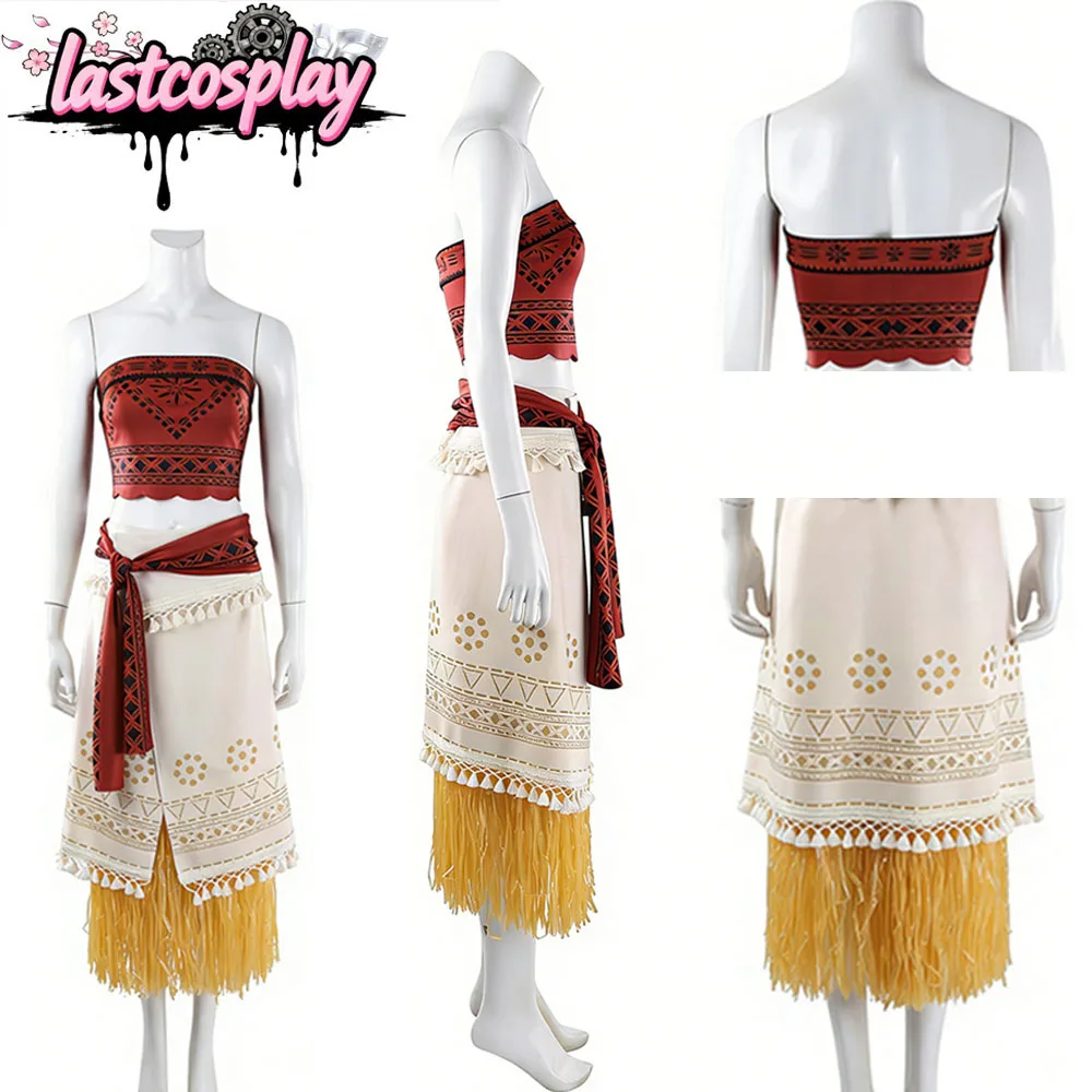 Fantasia Moana Cosplay Princesa Traje de Filme Disfarce Oceano Conjunto Top e Saia Adulto Feminino Halloween Carnaval Festa Fantasia