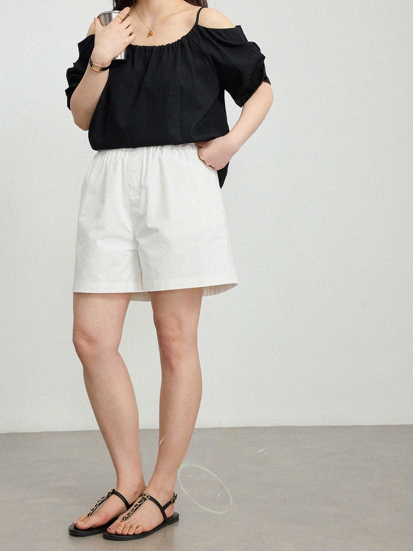 

Monika plus Size Women's Casual Loose Shorts Thin Elastic Waist Versatile Slimming Spring Summer New Style White Thin Cotton ...