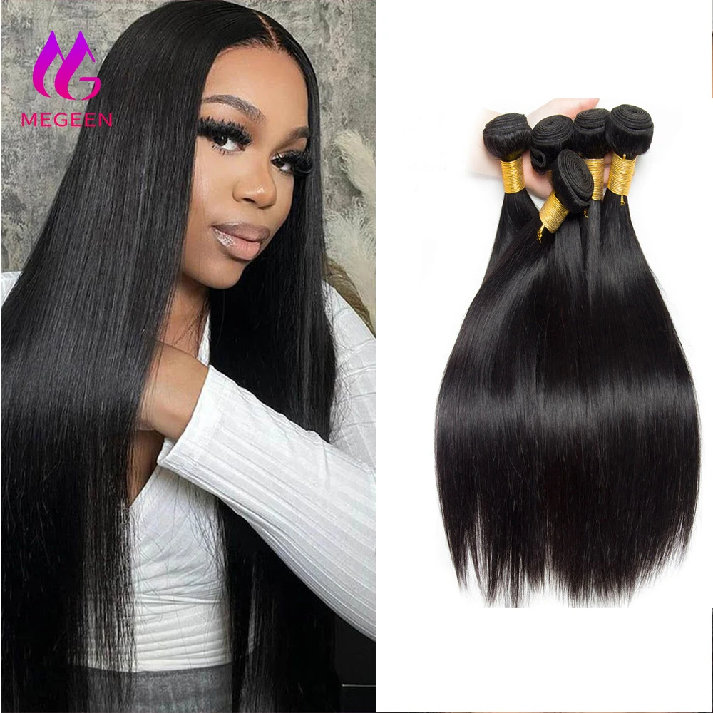 

Бразильские волосы Megeen, 30 дюймов, человеческие волосы для наращивания без повреждений, Светящиеся Волосы 3/4, искусственные волосы с двойным переплетением, волнистые волосы для женщин, черные 1B