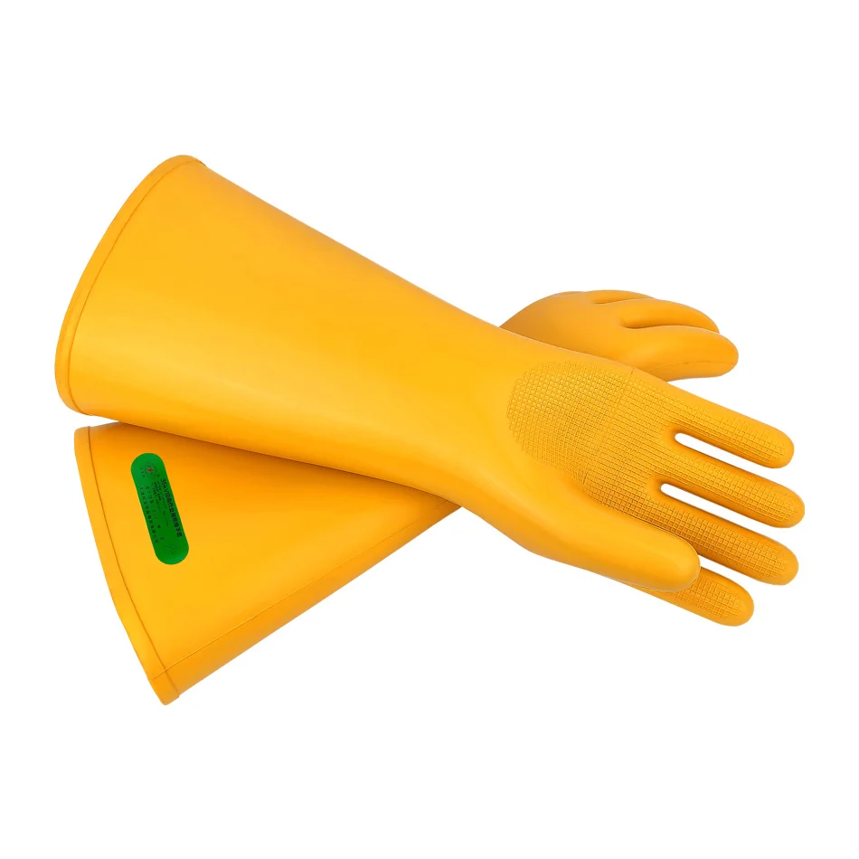 Guanti isolanti elettrici in gomma gialla 2025 Tensione di prova 35KV 27,5KV Tensione di lavoro Lunghezza 410 mm Funzione antiscivolo
