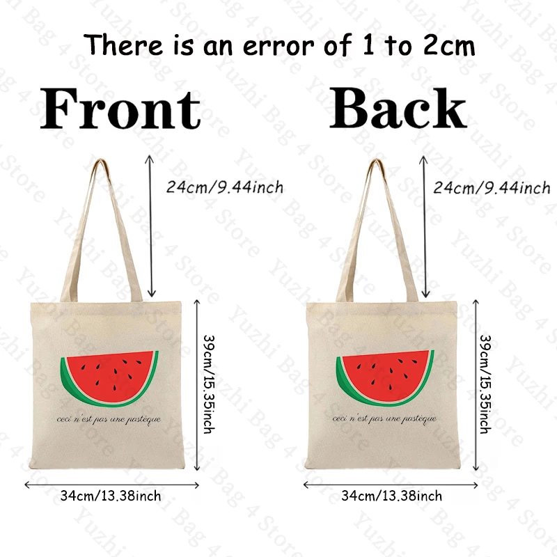 This Is Not A Watermelon Magritte Parody Watermelon Pattern Canvas Tote Bag Against War Women's Peace Reusable Shopping Bag