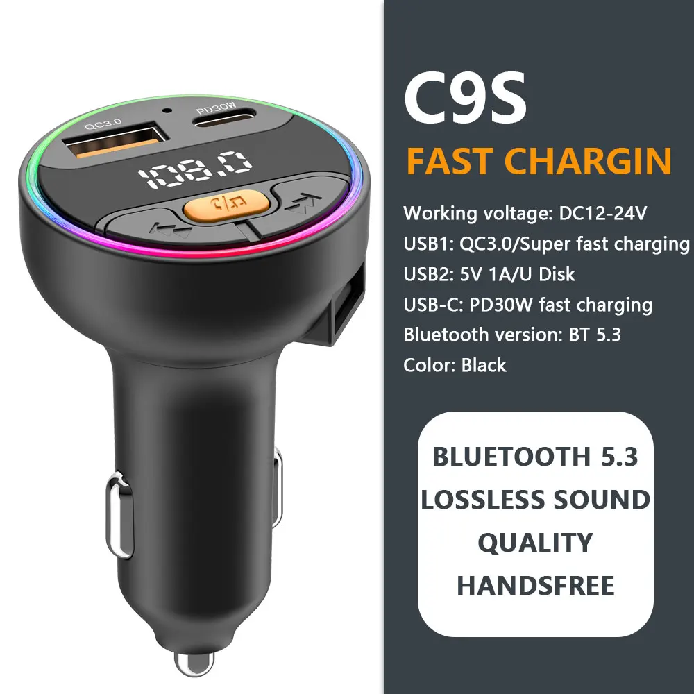 Auto FM Sender Bluetooth 5,3 Freisprecheinrichtung Wireless Car Kit USB C Auto Ladegerät Auto Radio FM Modulator MP3 Player Adapter