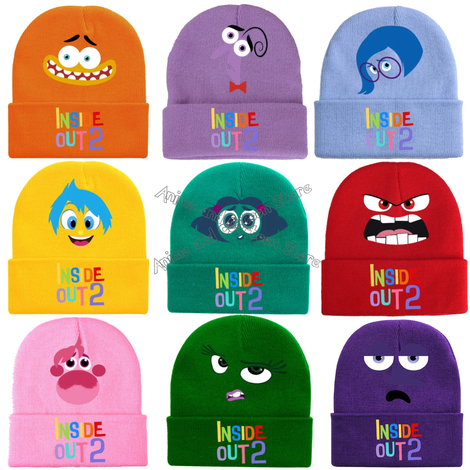 Disney Inside Out 2 Knitted Hat for Children Cap Cartoon Knitted Emote Hip Hop Finger Caps Decoration Skullies Beanies Kids Gift