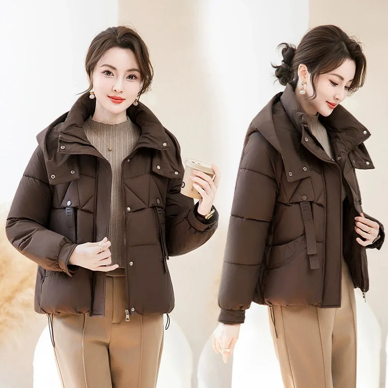 

2025 Winter New Down Jacket Women Parkas Short Cotton Padded Jackets Loose Cotton Coat Female Hooded Outwear Thick Overcoat Tops