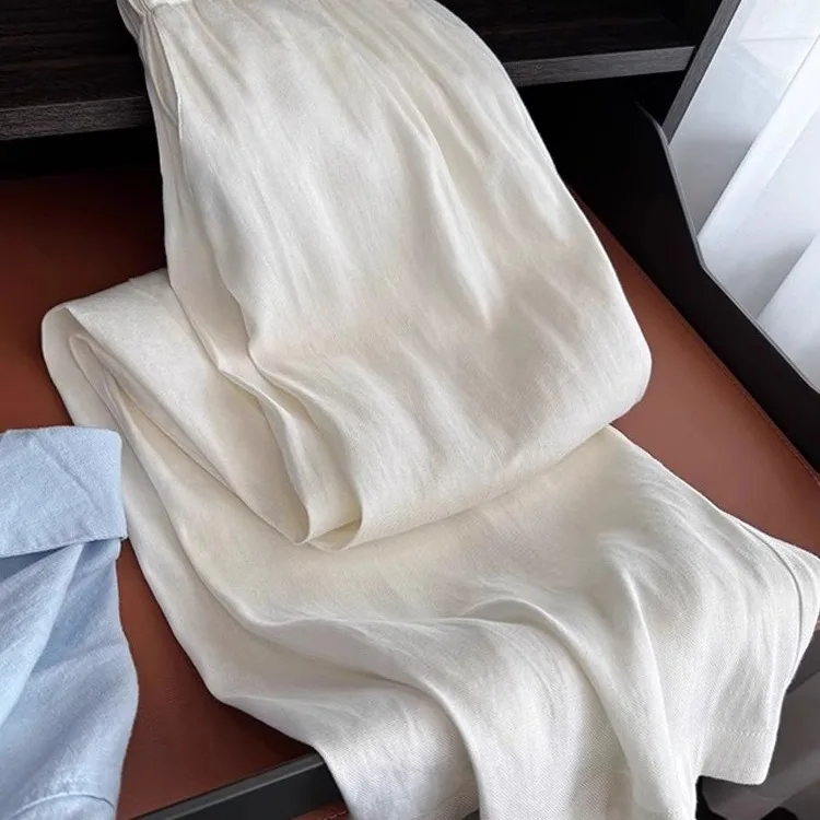 Loose Wide Leg Cotton Linen Casual Straight Pants Women High Waist Long Trousers Slimming Effect Comfortable Summer Faion