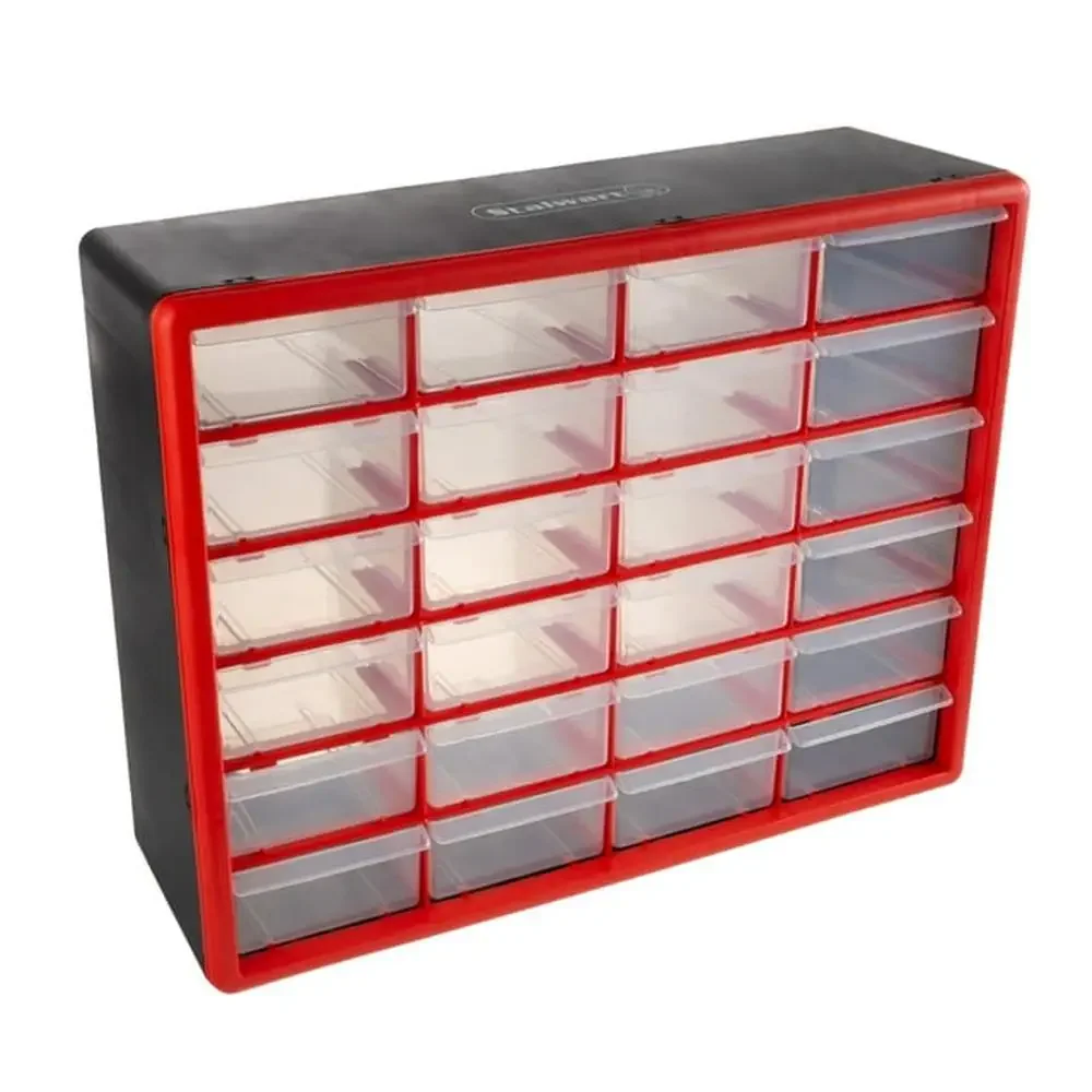 24 Drawer Organizer Parts and Crafts Wall Mountable Clear Plastic Storage Container Red