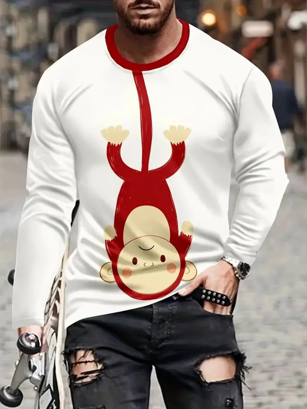 

Men's T-Shirt Cute Animal 3D Print Autumn Long Sleeve Tee Pullover Lightweight Men's Top Fashion Streetwear Casual Men's Clothes