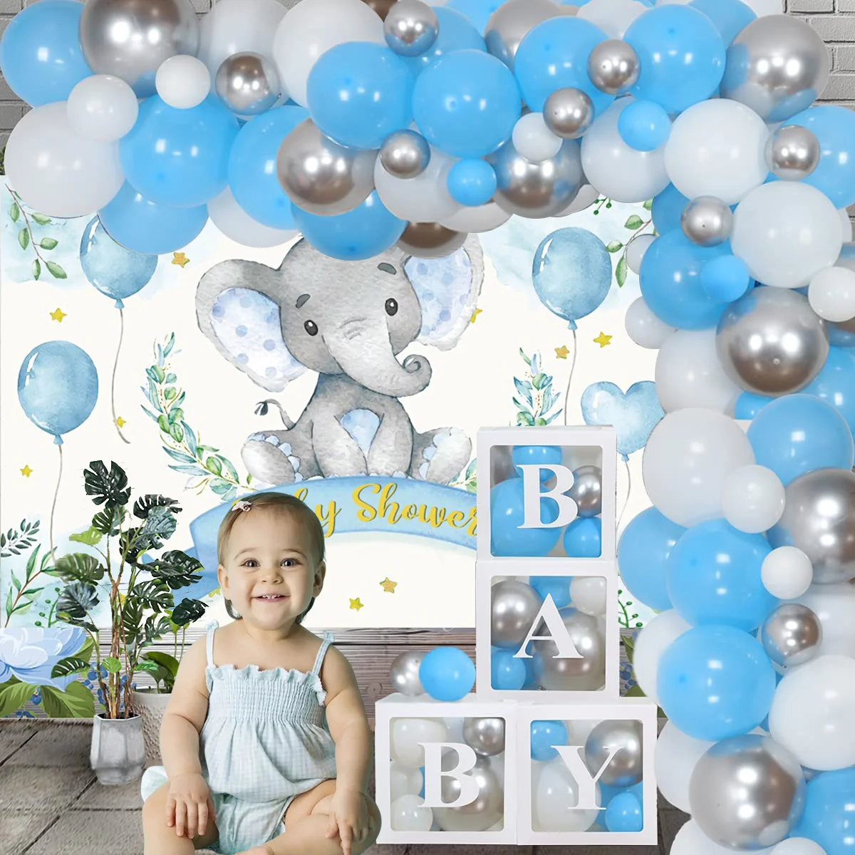 

Baby Shower Elephant Backdrop for Photography Safari Flower Boy Girl Newborn Birthday Party Photographic Background Photo Studio