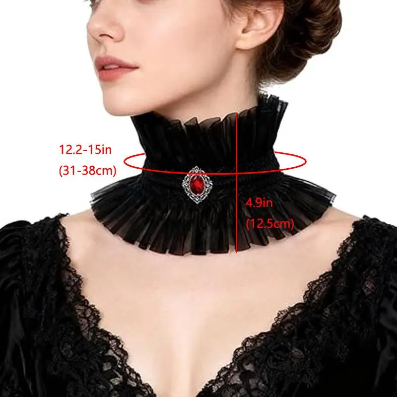Neck Jewelry Ruffle Gothic Collar Black White Victorian Style Lace Jabot Collar Gem Decorated Cosplay Collar Costume Parties