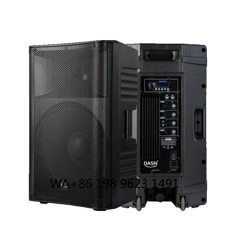 15 Inch 2 Way Active Full Frequency PA Speaker 880W Plastic Cabinet with Wheels for DJ Stage Home Playground Use