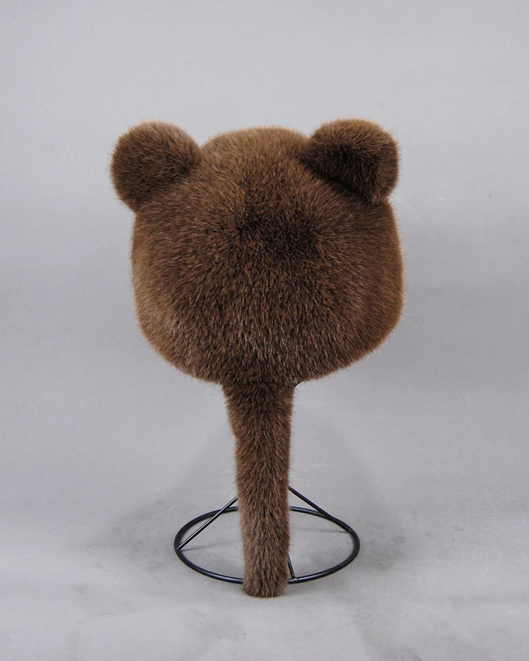 Plüschmütze für Erwachsene, Kinder und Jugendliche, für Pendler, mit Kunstfell-Schwanz, russische Wintermütze, wärmende Baseballkappe, Mützen für Damen. – Detail 5