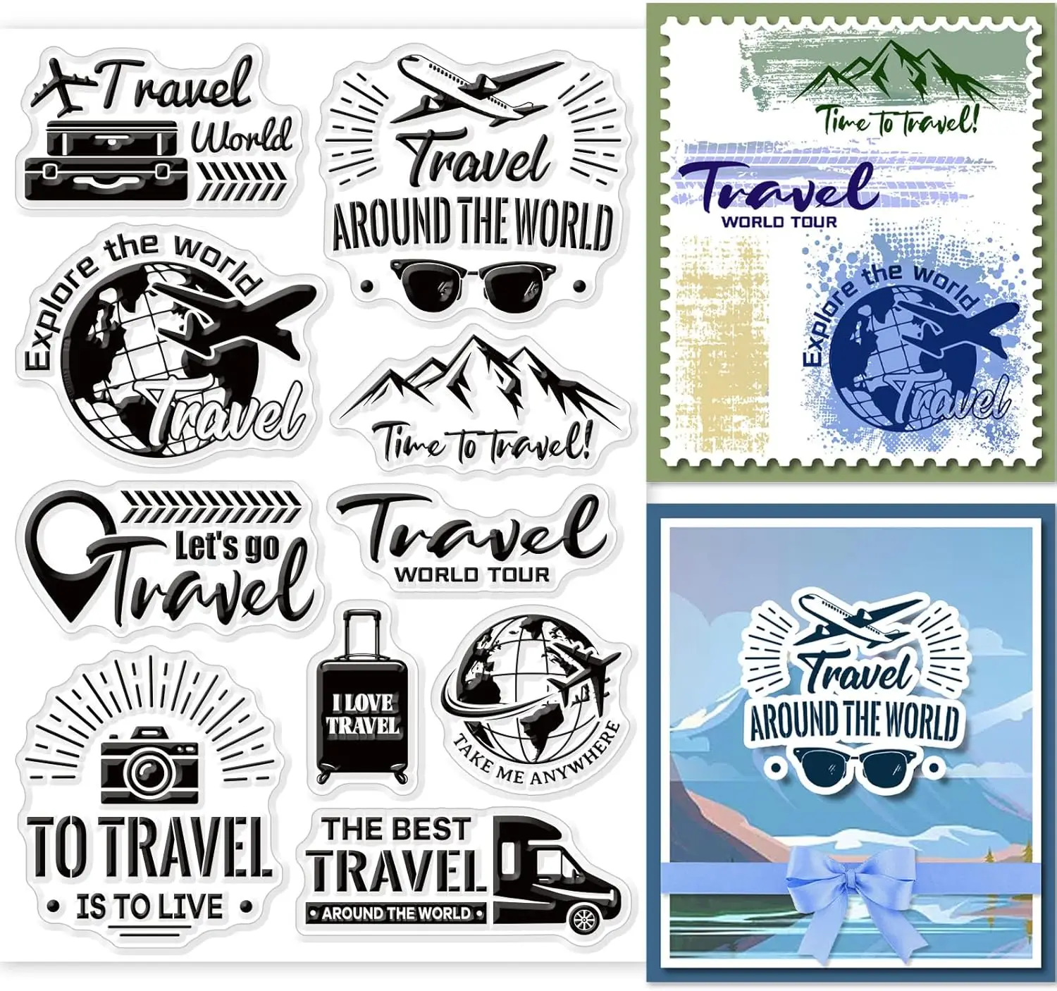 Travel Text Clear Stamps for DIY Scrapbooking Travel Around The World Silicone Clear Stamp Seals for Cards Making Photo