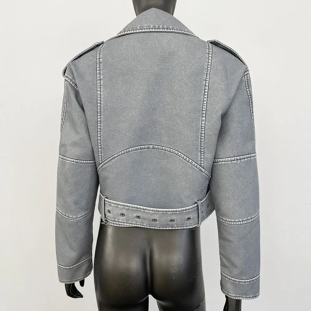 Moto Biker Jas Kunstleer 2024 Korte leren jas Dames Vintage Losse Pu met riem Streetwear Vrouwelijke Rits Retro Uitloper