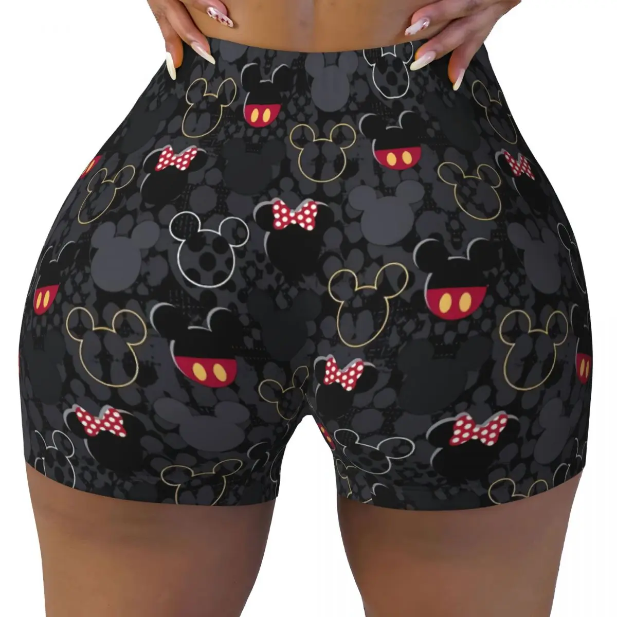 Custom Mickey Mouse Art Cartoon Biker Running Workout Shorts Women Gym Athletic Yoga Shorts