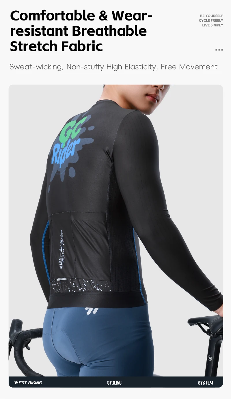 WEST BIKING Herren Fahrradtrikot Langarm Schnelltrocknend Atmungsaktiv Reflektierender Aufdruck Slim Fit Fahrradshirt Rennbekleidung Oberteil – Detail 12