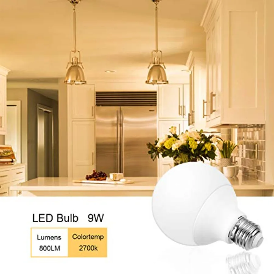 LOHAS LED G25 Globe Bulb 60W Equivalent, Bathroom Vanity Round LED Light Bulb 9W 800LM Warm White 2700K, E26 Base Make up Light