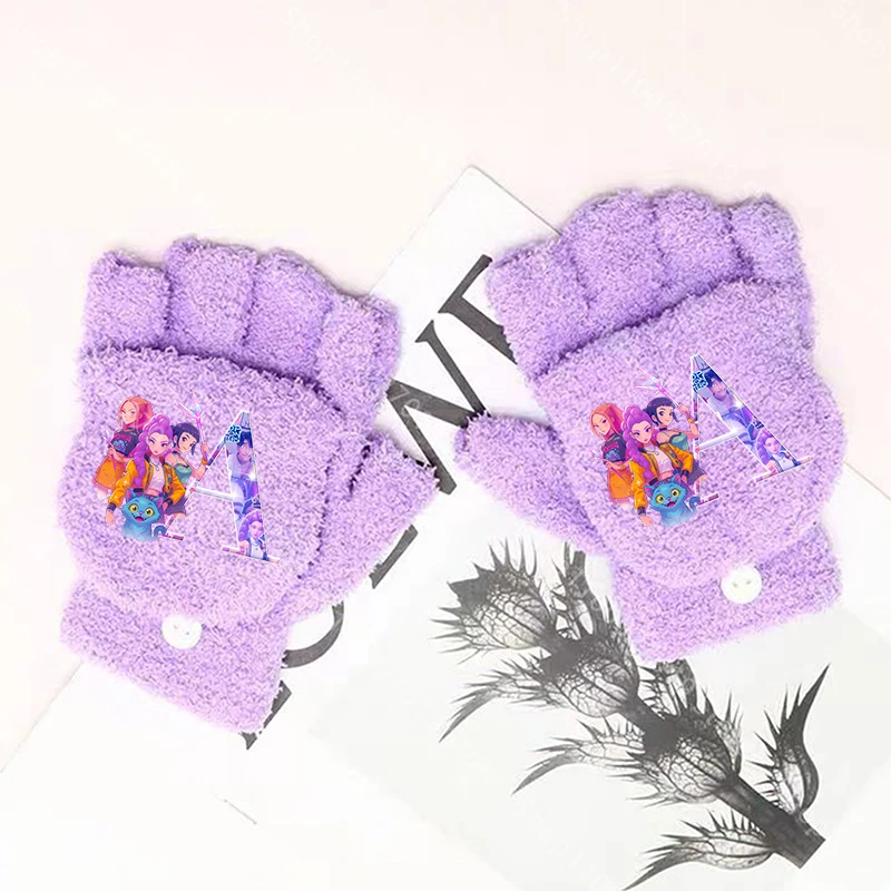 قفازات K Pop Demon Hunters للأطفال للأولاد والبنات للجنسين بحروف كرتونية نصف إصبع قفازات عصرية للشتاء وهدايا عيد الميلاد وأعياد الميلاد #2