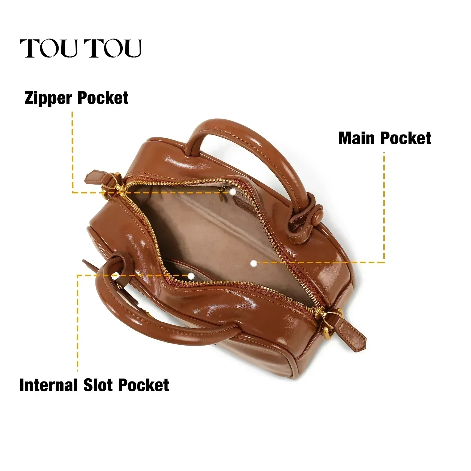 TOUTOU Women Bowling Bag Shoulder Strap Mini Replica Bag Cute Pendent Designer Brand Boston Handbag Crossbody Bag Christmas Gift