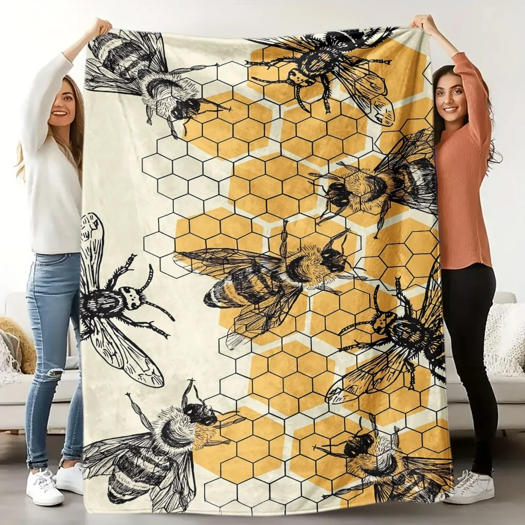 Large Honeycomb Bee Pattern Throw Blanket Entomology Science Nature Hexagon Print 150x200cm Cozy Decor Gift