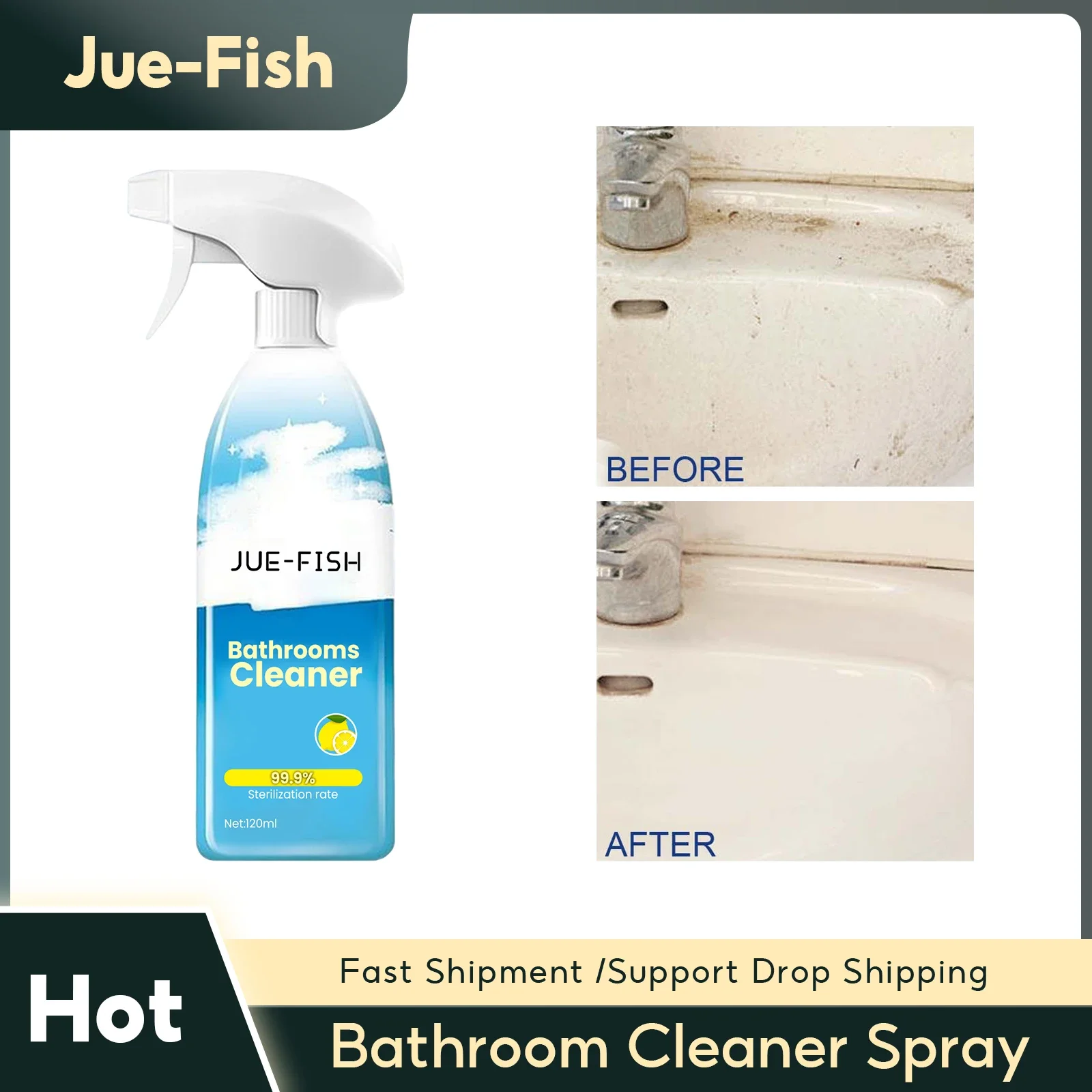 Bathroom Cleaner Spray Toilet Descaler Stubborn Stains Remover Multi Purpose Foam Cleaner for Mirror Wash Basin Stainless Steel