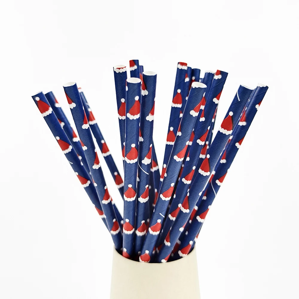 25Pcs Christmas Disposable Paper Straws Xmax Tree Red Gold Christmas Paper Drinking Straws Merry Christmas Party Decoration 2023