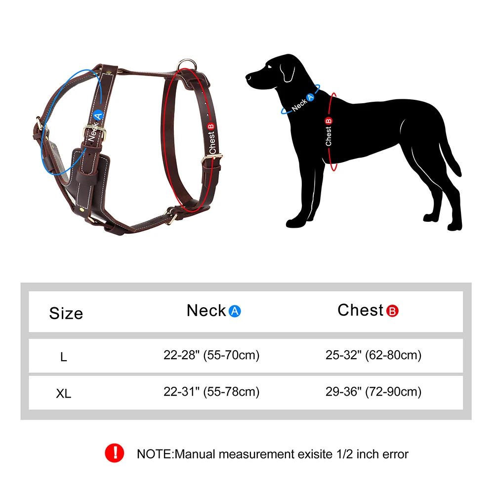 Durable Genuine Leather Dog Harness Large Dog Harness Vest Adjustable Strap for German Shepherd Labrador Husky Walking Training