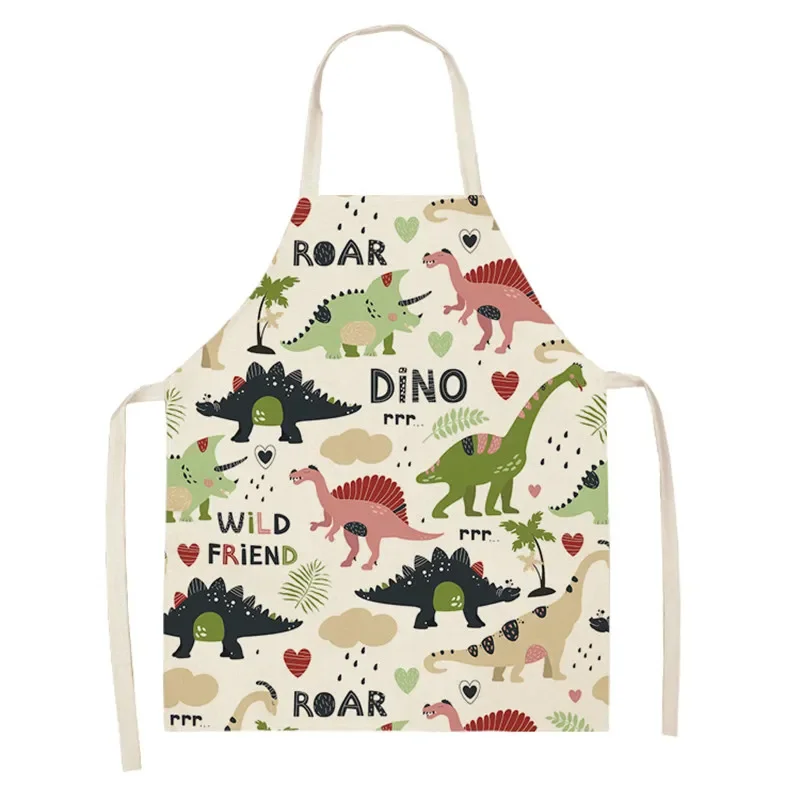 Cartoon Dinosaur Cute Apron Linen Antifouling Parent-child Household Apron Kitchen Cooking Accessories Children and Adult Apron