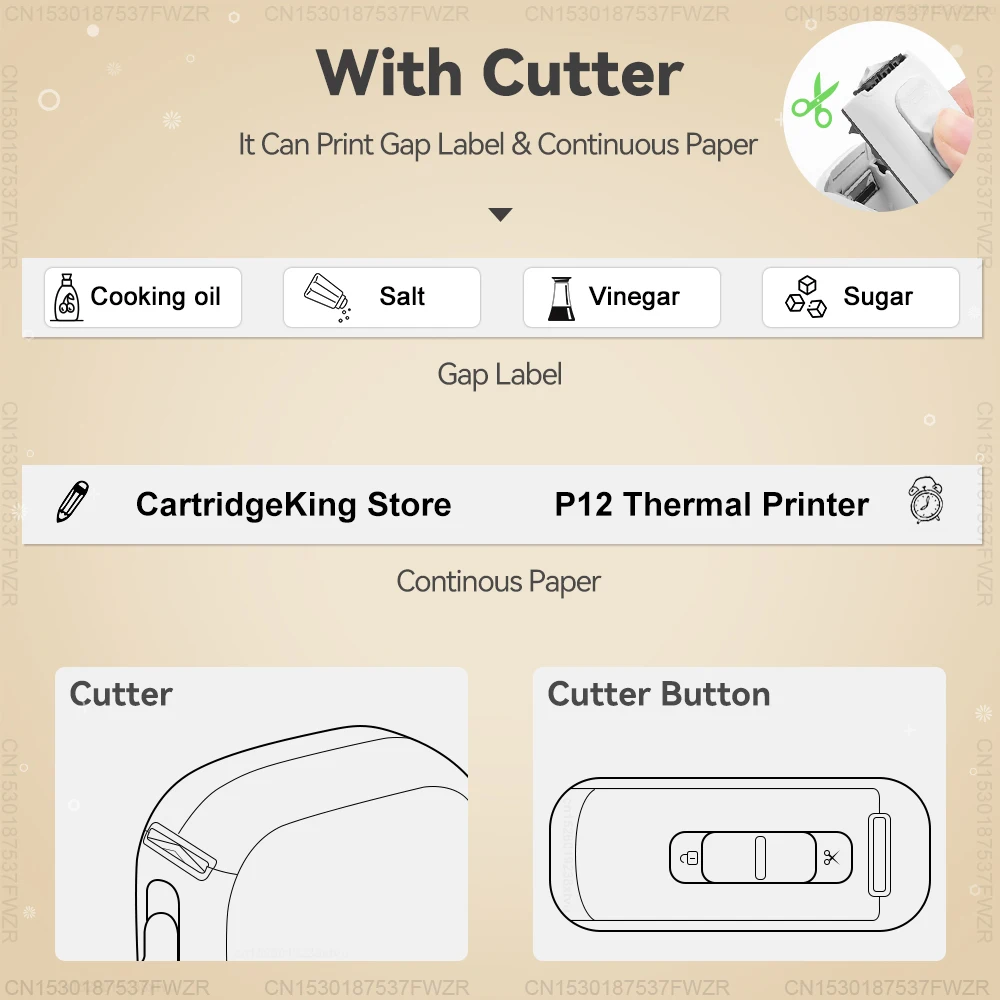 Marklife P12 طابعة ملصقات حرارية قطع تلقائي طابعة صغيرة محمولة P12 آلة وضع العلامات على الملصقات اللاصقة أو 5PK الشريط المستمر #2