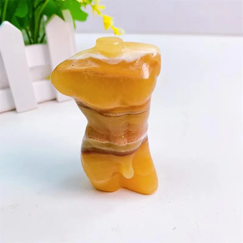 8cm Natural Orange Calcite Male Body Gemstone Room Decoration Healing Fengshui Crystal Torso Figurines Reiki Carved Gift 1pcs