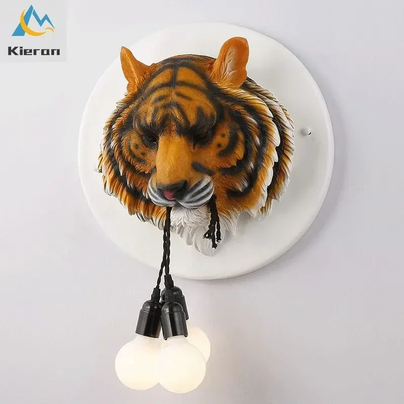 

Modern Carve Majestic Tiger LED Wall Lamps Bedroom Study Restaurant Hotel Bedside Wall Lights Living Room Decor Resin Wall Lamp