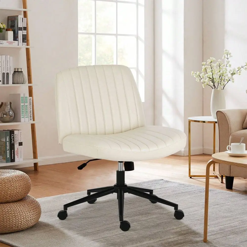 

Criss Cross Office Chair With Wheels, Wide Armless Home Office Desk Chair With DualPurpose Base, Swivel Adjustable Teddy Fabric