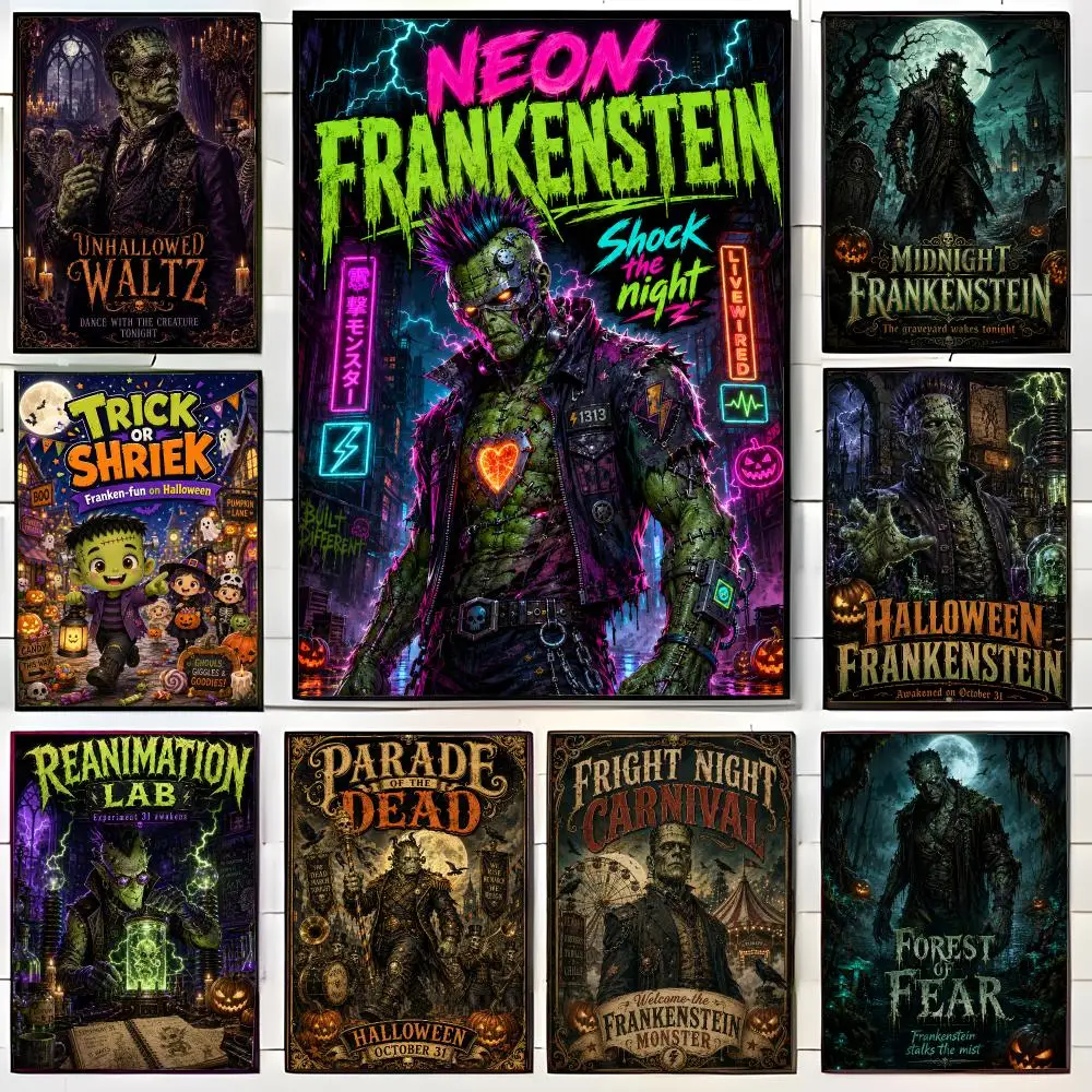 Halloween Frankenstein Poster Wall Art Print Decorative Mural Home Decor Gift Unframed