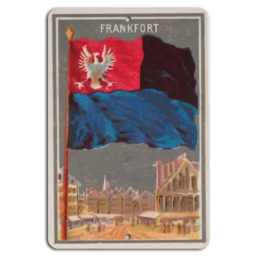Frankfort Pride: Arte de la bandera del águila vintage en letrero metálico de aluminio