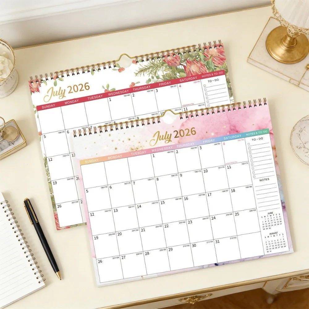 New 2026.7-2027.12 Wall Calendar Dual Coil Design Thicken Paper Wall Hanging Planner Easy Organizing Office Calendar Home Use