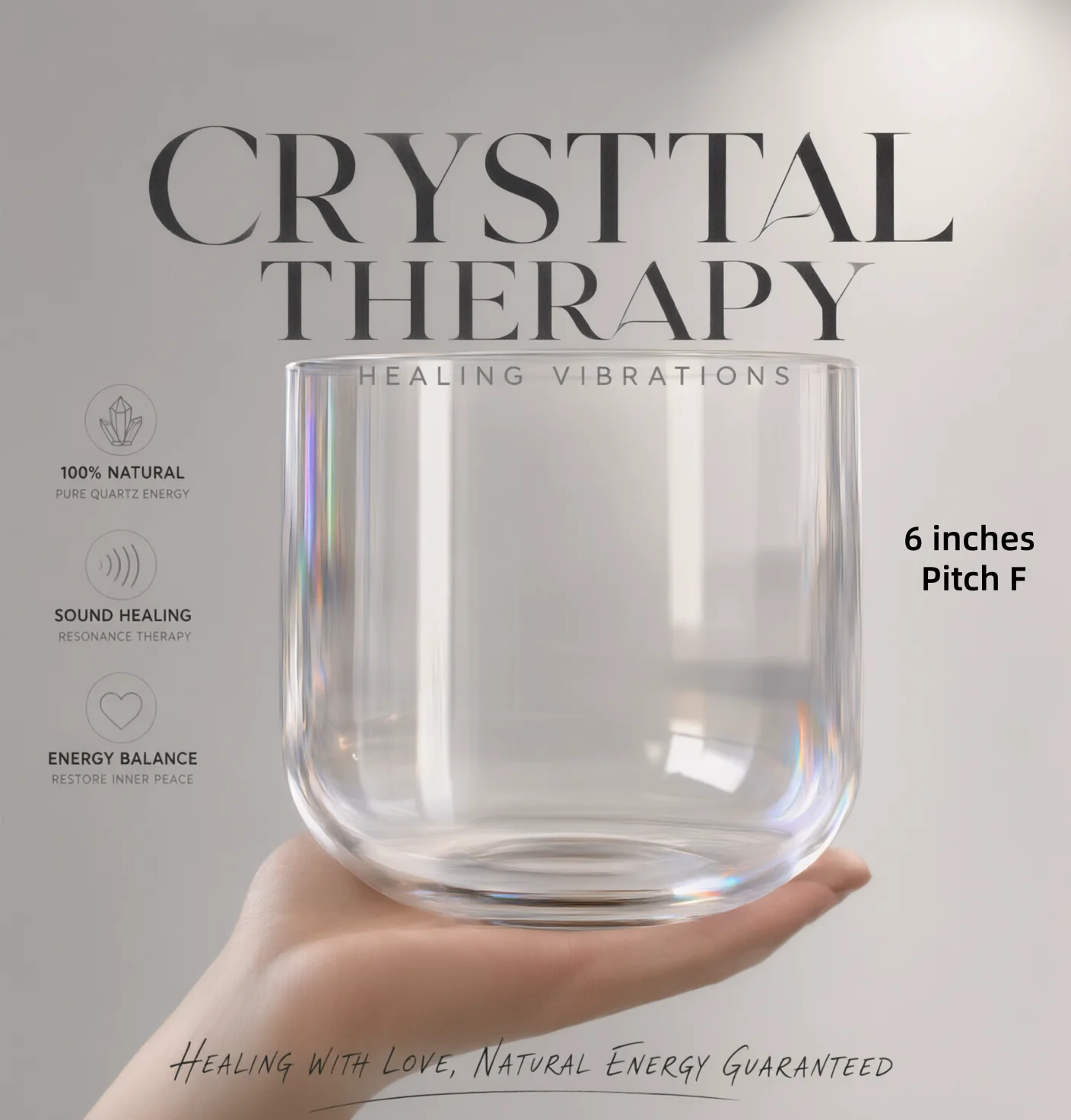 6 Inch F Note Clear Alchemy Crystal Singing Bowl Transparent Sound Therapy for Meditation Yoga Third Eye Chakra Healing