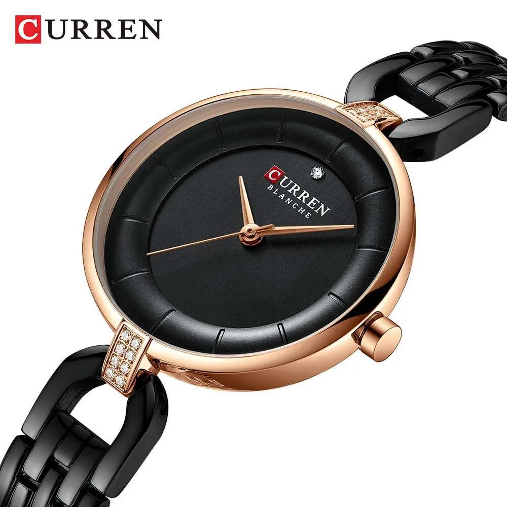 Curren 9052 Small Dial Quartz Watch for Ladies, Waterproof Minimalist Diamond-studded Elegant Wristwatch