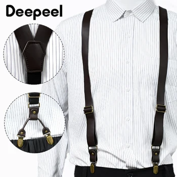 Deepeel Adult Men's Suspenders 2.5cm Leather Braces Man 4 Clips Adjust Strap Male Jockstrap Suspender Harness Men Costume