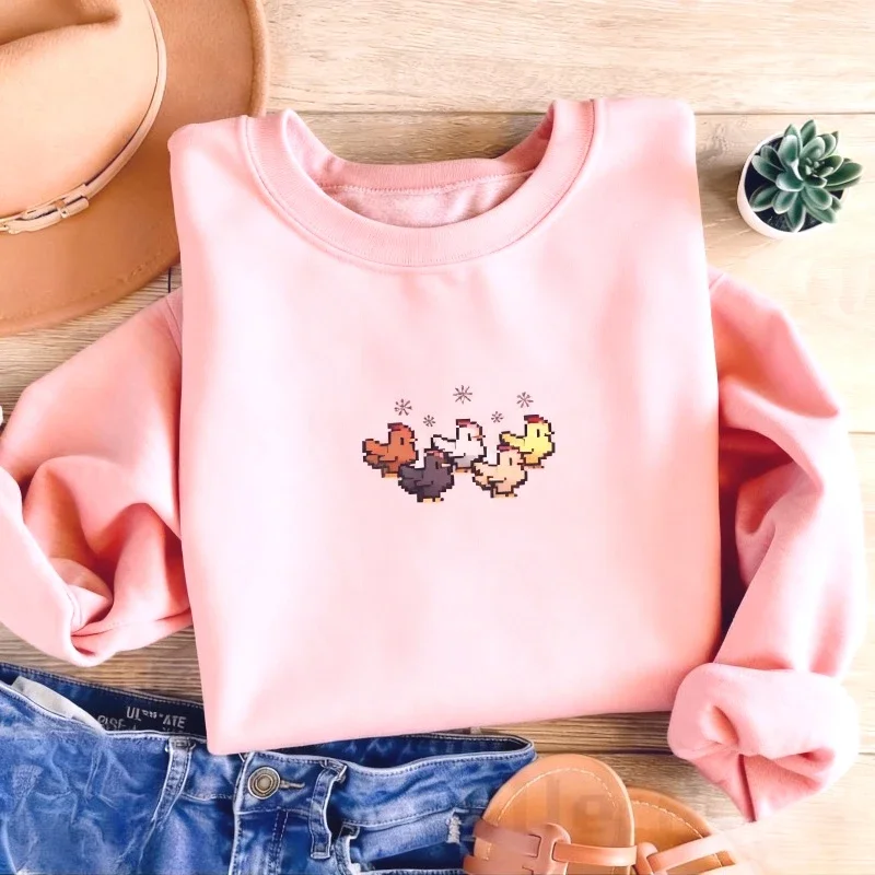 

Рождественский свитшот с курицей Stardew Valley, толстовки с капюшоном для игр, зимняя одежда, женская одежда, свитер с забавным узором
