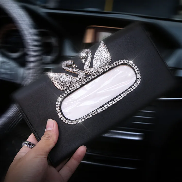 Car diamond double swan tissue clip car visor hanging tissue box car tissue pumping box creativity