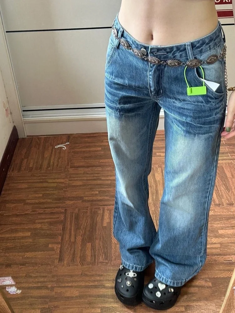 

Retro Washed High Street Denim Jeans Women's Summer New Style Bell Bottoms Drapey Versatile Fashionable Pure Color Jeans
