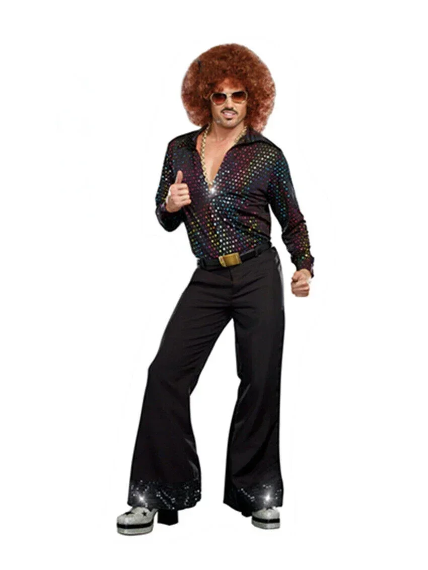 خمر 70s 80s الكبار الرجال النساء مهرجان الموسيقى الرجعية ديسكو الملابس هالوين تأثيري حفلة الهبي زوجين زي فستان بتصميم حالم #3