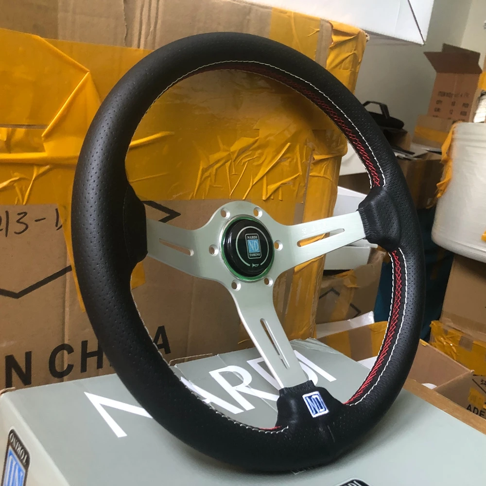 Classic Universal 14Inch Racing Nardi Steering Wheel Car Rally JDM Leather Nardi Steering Wheel Volantes For VW HONDA TOYOTA