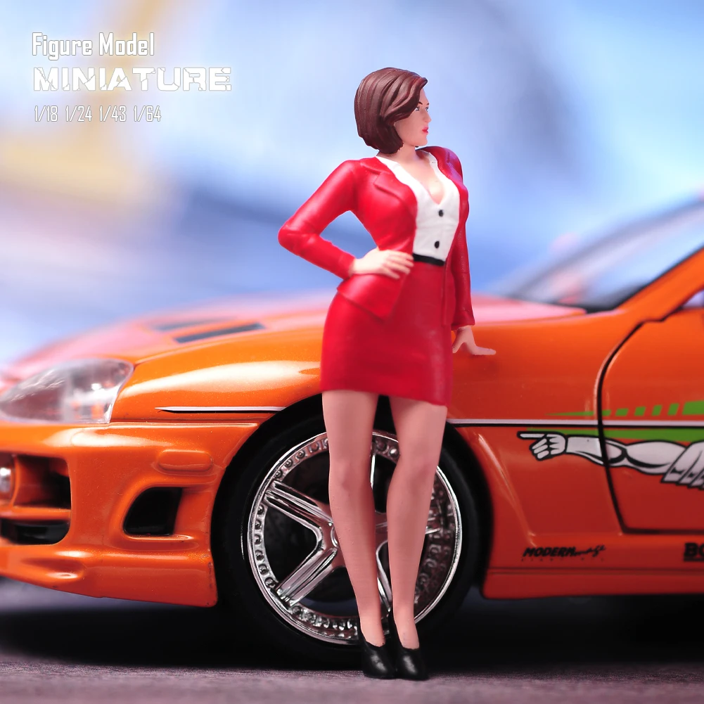 

Painted Miniatures 1/18 1/24 1/43 1/64 1/87 A Sexy Young Woman Wearing A Tight Red Short Skirt Figure Model Toys View Decoration