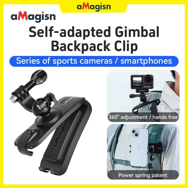 aMagisn Backpack Clip for Action Camera,360°Rotation Shoulder Strap Mount Belt Clamp for Gopro Hero 13 12 Insta360 X4 DJI Pocket