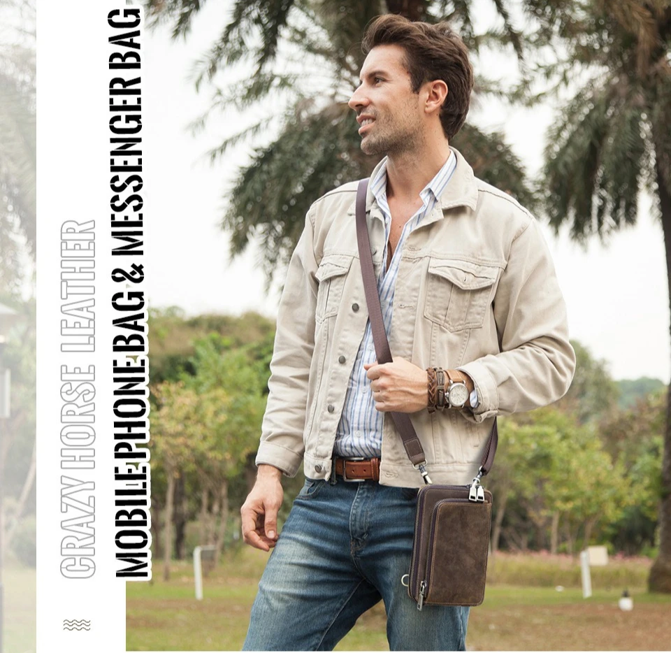 الرجعية حزام جلد الخصر شنقا الهاتف المحمول تخزين المحفظة في الهواء الطلق الكتف عبر الجسم حقيبة رجالية متعددة الوظائف