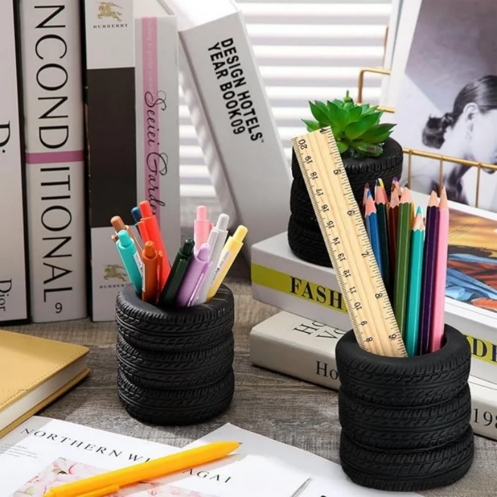 Creative Tire Shaped Pen Holder Unique Office Desk Organizer Pencil Holder Student Desktop Pen Multifunctional Storage Box