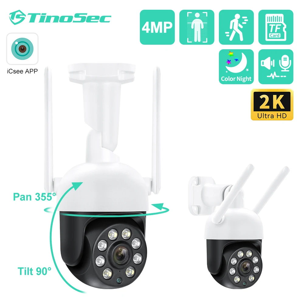 

TinoSec HD 4MP PTZ WiFi IP Camera Outdoor Speed Dome Wireless Camera Smart AI Human Detected Auto Tracking Two-way Audio Record