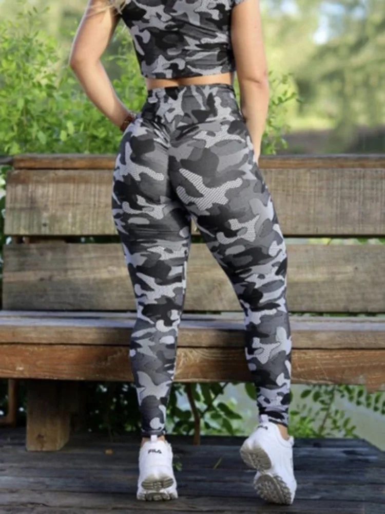 Women's clothes Sports Yoga Set For Women Workout Sportswear Camouflage Short Sleeve Top&High-Waisted Leggings Sports Suit