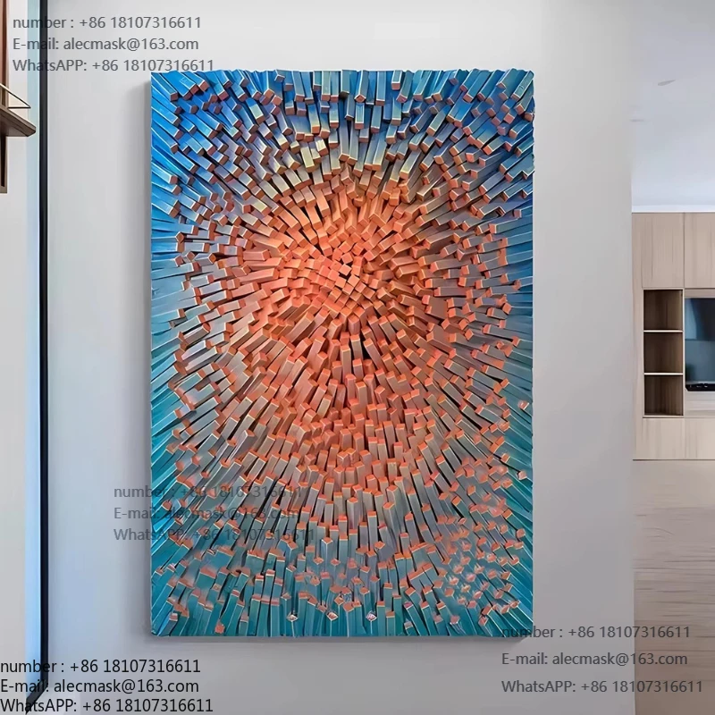 

3D geometric wall art wooden hand-painted painting physical art carving wooden